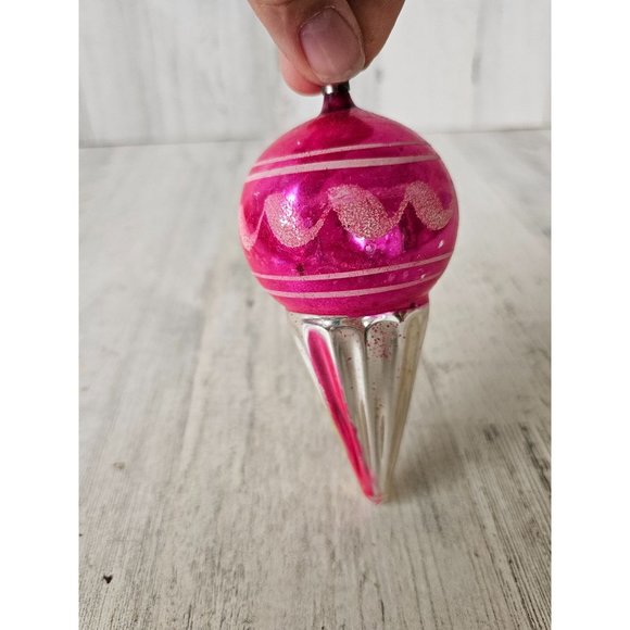 Vintage pink indent ice cream snow cone ball ornament mercury glass Xmas tree - Picture 3 of 10
